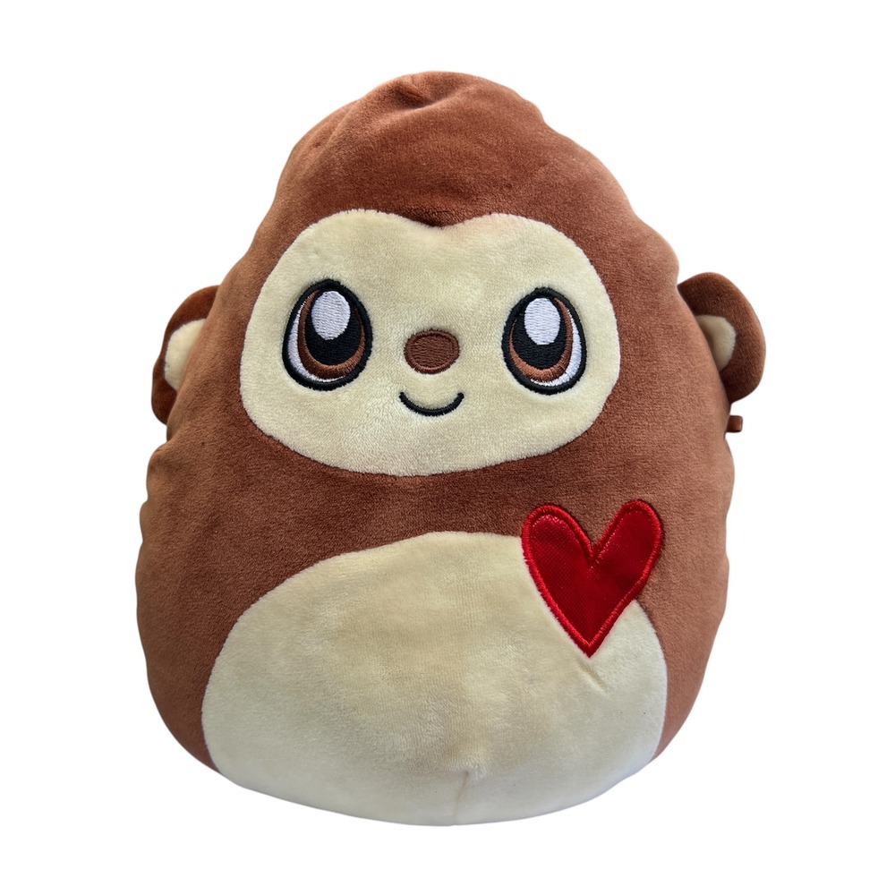 Squishmallows Kellytoy "MoMo" the Brown Monkey 10" Plush Red Heart 2017
